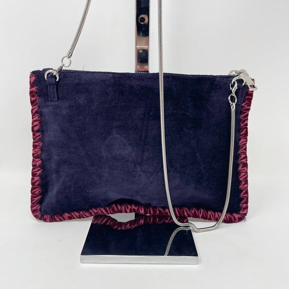 Steve Madden Pegasus Crossbody Shoulder Bag Blue Velvet Gold Sequins Zip Top - Picture 4 of 10